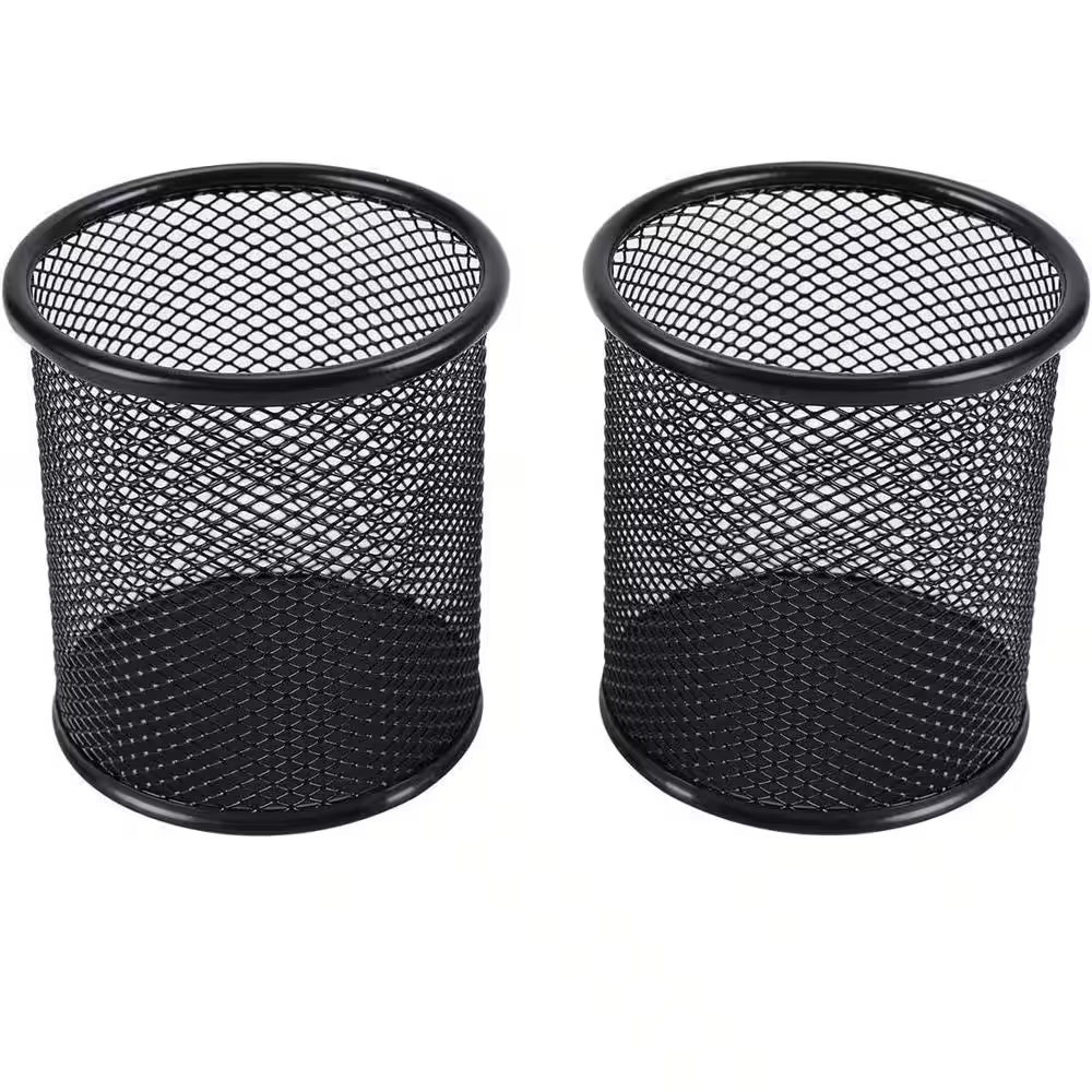 2-Pack Black Metal Pen Holder Organizer Pencil Cup Non-Slip Base Office Supply Desk Organizer for Home Office