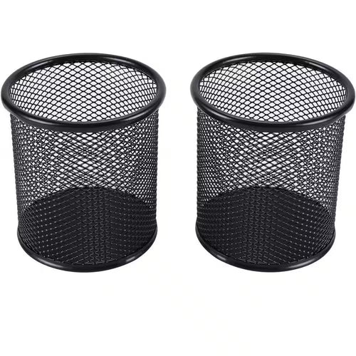2-Pack Black Metal Pen Holder Organizer Pencil Cup Non-Slip Base Office Supply Desk Organizer for Home Office
