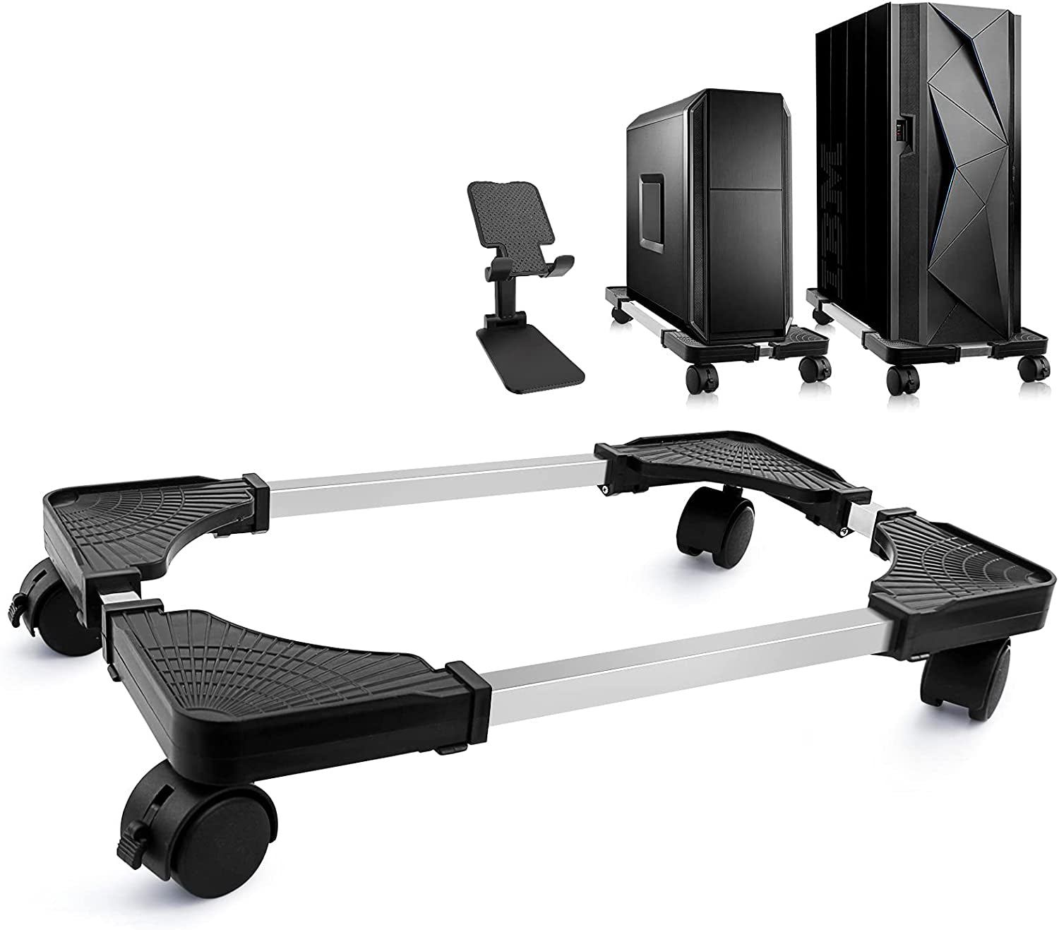 Computer Tower Stand, PC Stand, Adjustable Mobile CPU Stand with Rolling Wheels, PC Tower Stand for Floor Carpet Gaming PC Case, PC Riser for Gamers and Students