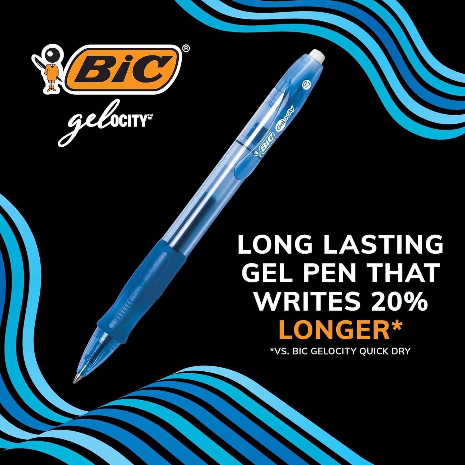 Gelocity Original Blue Gel Pens, Medium Point (0.7Mm), 12-Count Pack, Retractable Gel Pens with Comfortable Grip