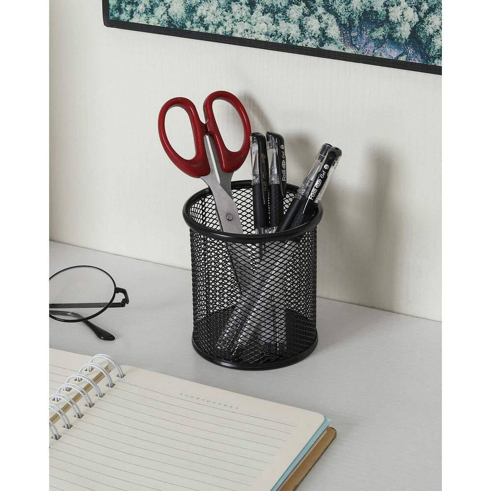 2-Pack Black Metal Pen Holder Organizer Pencil Cup Non-Slip Base Office Supply Desk Organizer for Home Office