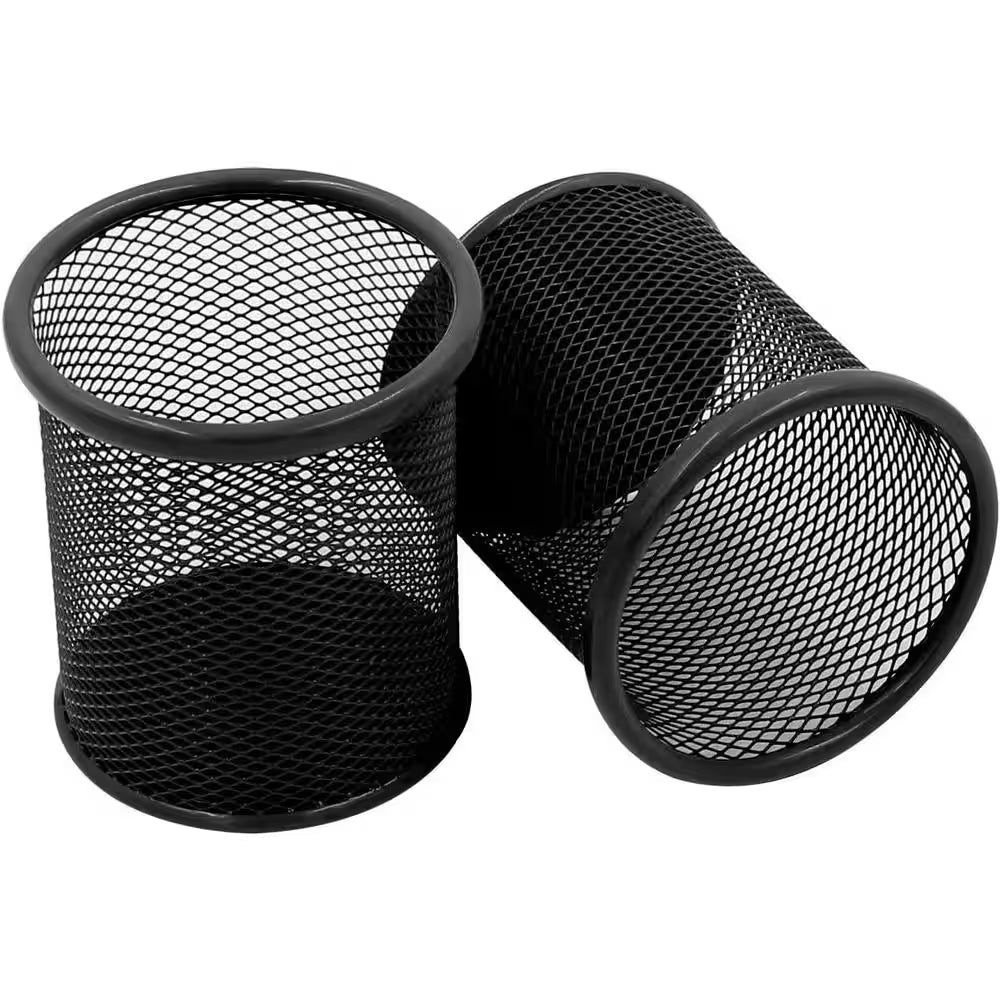 2-Pack Black Metal Pen Holder Organizer Pencil Cup Non-Slip Base Office Supply Desk Organizer for Home Office