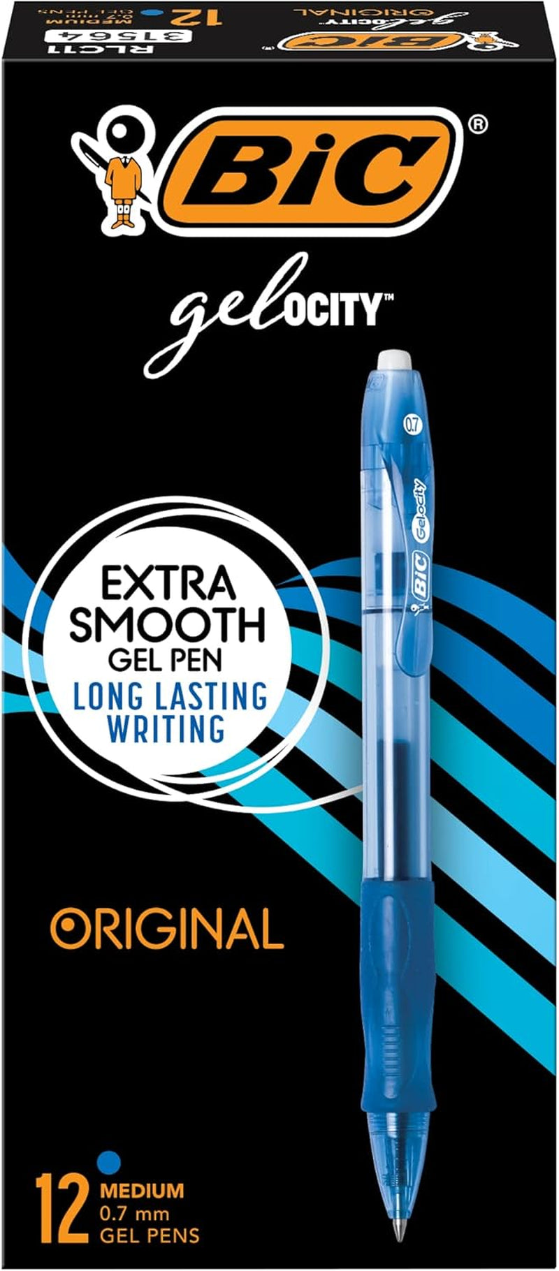 Gelocity Original Blue Gel Pens, Medium Point (0.7Mm), 12-Count Pack, Retractable Gel Pens with Comfortable Grip
